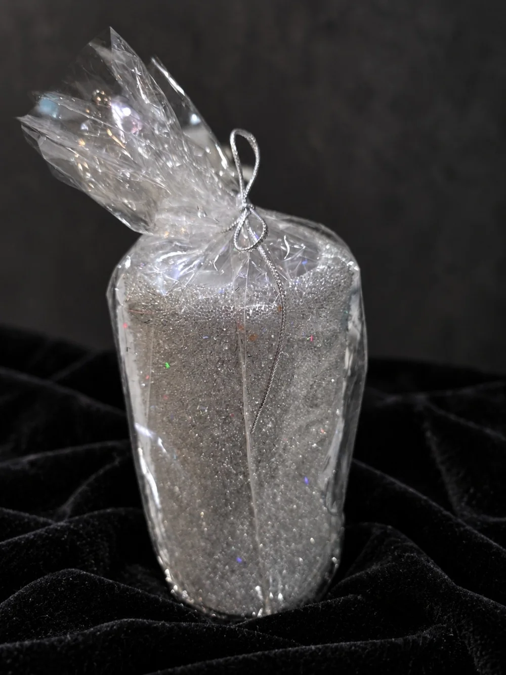 Vtg Pottery Barn Silver Glitter Pillar Candle New in Original Wrap Read 3x6 Read